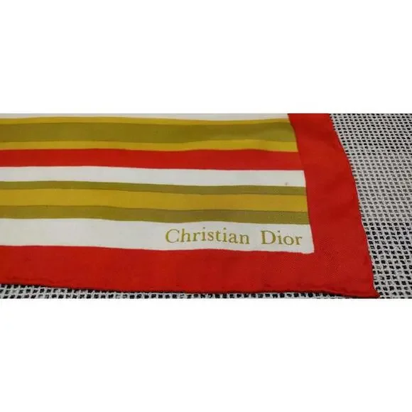 Vintage Dior Silk Scarf Striped Avocado Paris 1960s Designer Mid Century Mod 60s - Picture 3 of 16